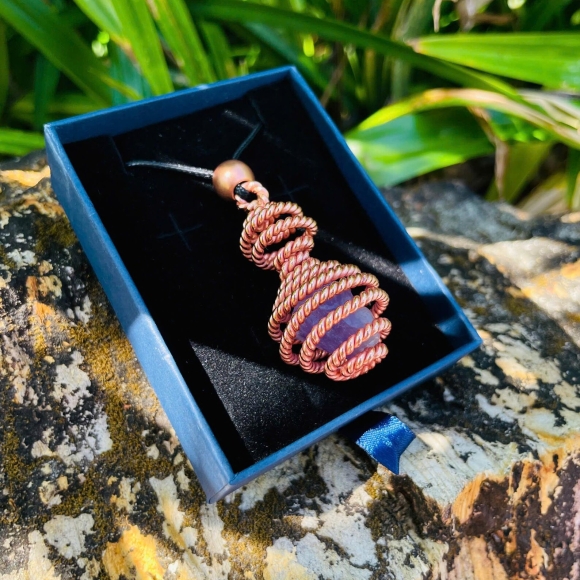 Handcrafted Copper Pendant with Natural Quartz